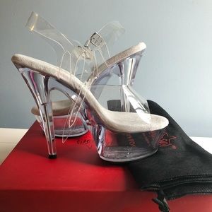 Women’s Size 9, Clear Heels. 6 inch inch heel.